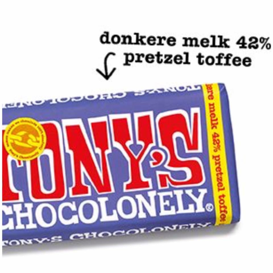 Review Tony’s donkere melk 42%, pretzel toffee