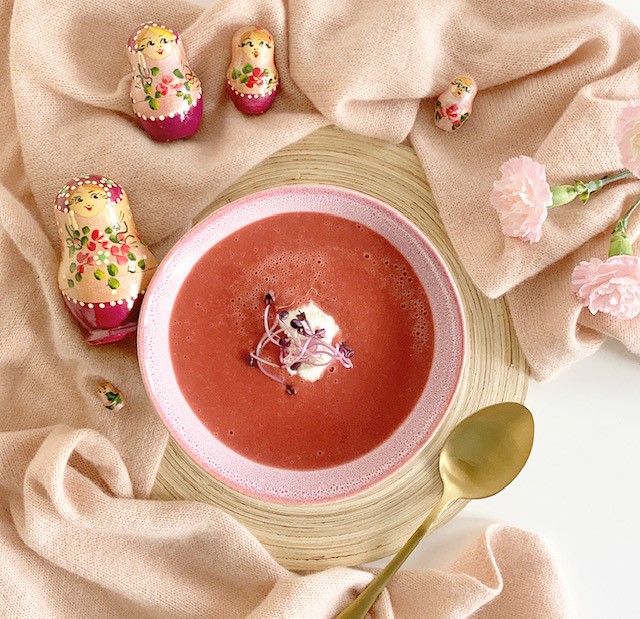 Borstj (pink Russian beet soup)